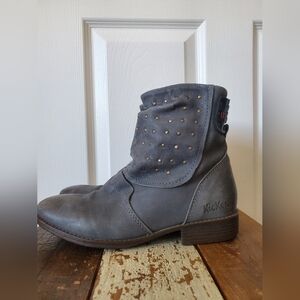 Kickers Blue Leather Studded Women's Boots Size 37